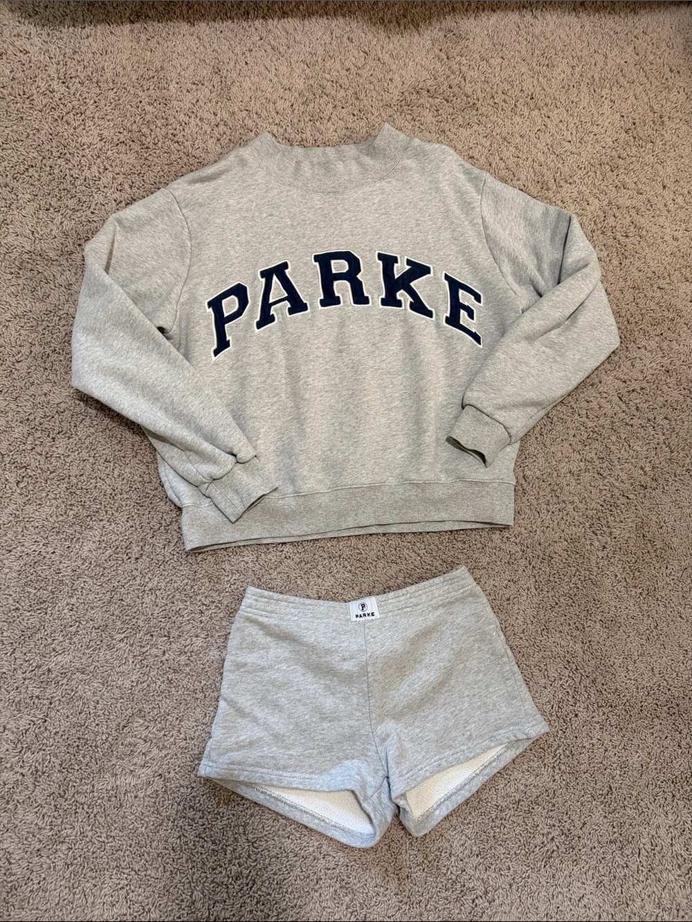 Parke Heather Gray Mockneck Sweatshirt AND Shorts with Navy Logo S/M